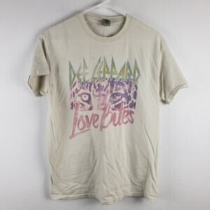 Gildan Heavy Cotton Women's M Def Leppard Love‎ Bites Graphic Tee Shirt White